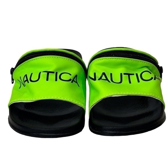Nautica Flip Flops Asliea Unisex Slide Neon Green/Black Zip Pocket Size-5 NWOT - Picture 4 of 7